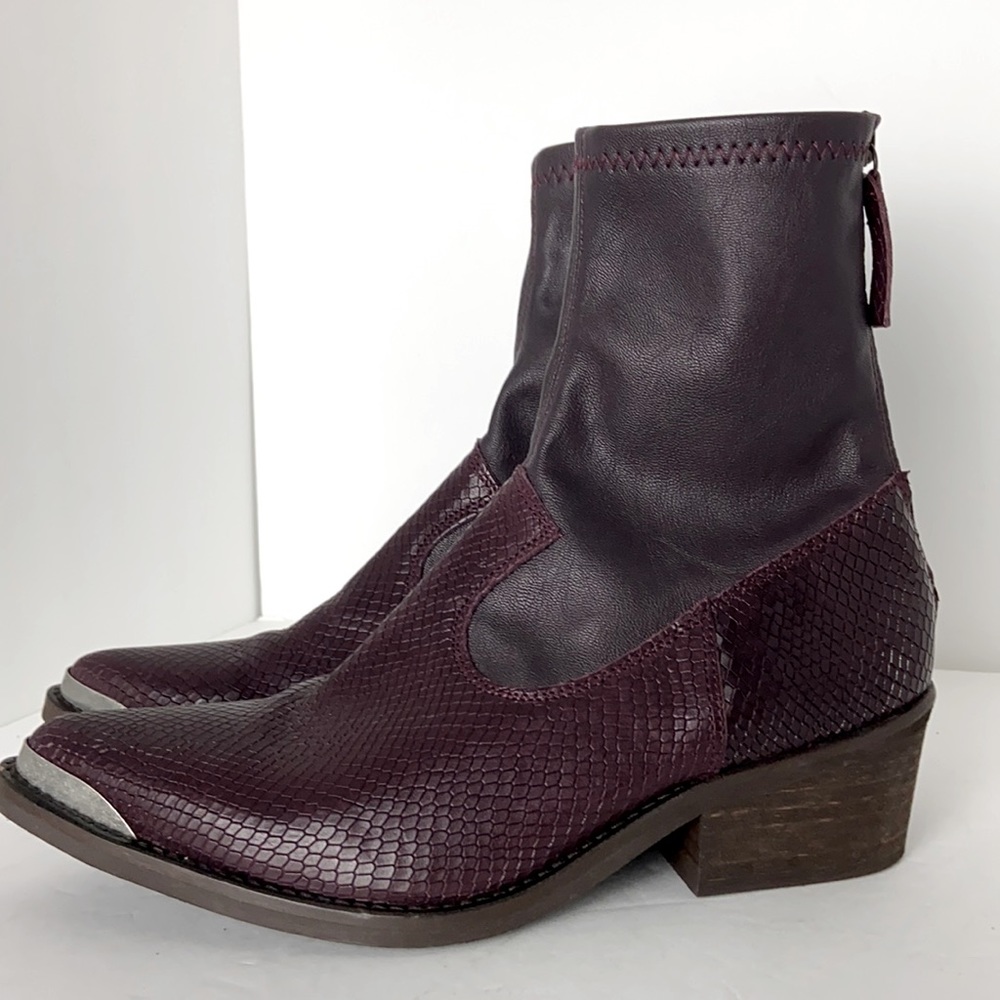Free People Grand Teton lizard snake print western boots purple metal toe